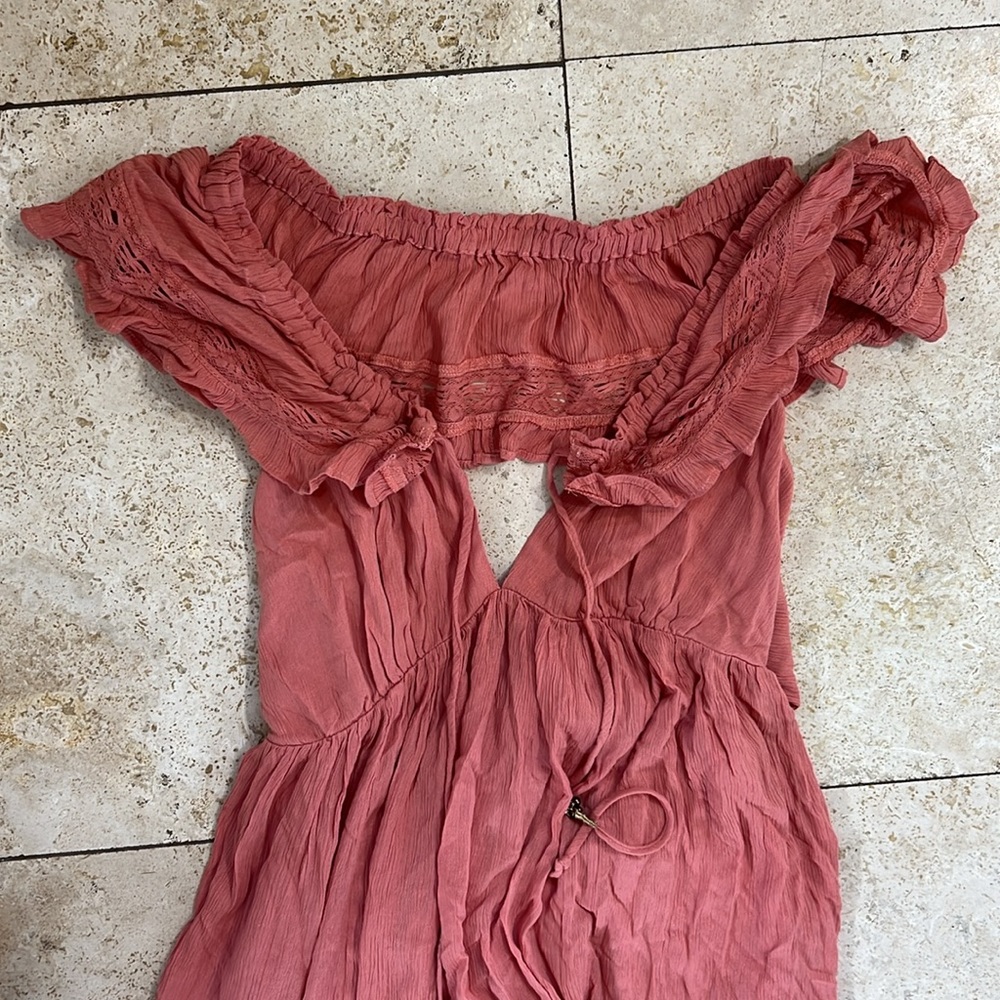 NWT Free People Moonlight Ocean Maxi Dress Off Shoulders Orange Red Boho S - Picture 3 of 6